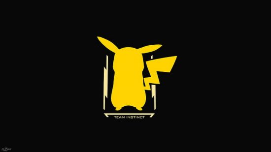Tapeta Pokémon przedstawiająca sylwetkę Pikachu — właściwie żółtego szczura — na czarnym tle.