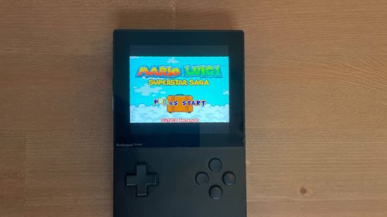 Analogue Pocket review: An Analogue Pocket is shown playing a Game Boy Advance game