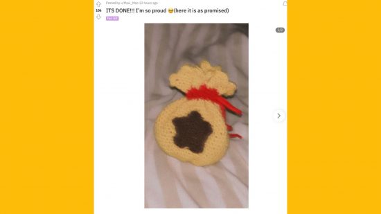 Animal Crossing DIY - A reddit post on a mango background. The picture shows a sack with a star on it.