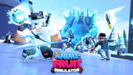 Anime Fruit Simulator codes - a group of Roblox characters fight a snowy creature