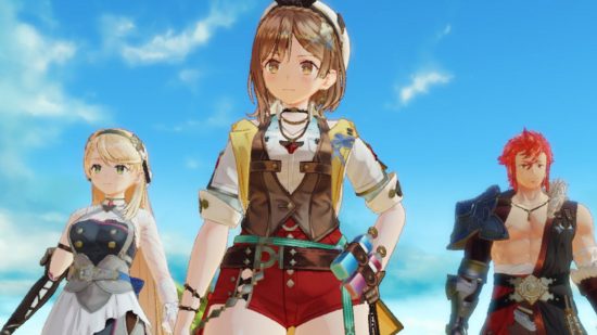Screenshot of the Atelier Ryza 3 characters walking together under blue skies for Atlier Ryza 3 release date guide
