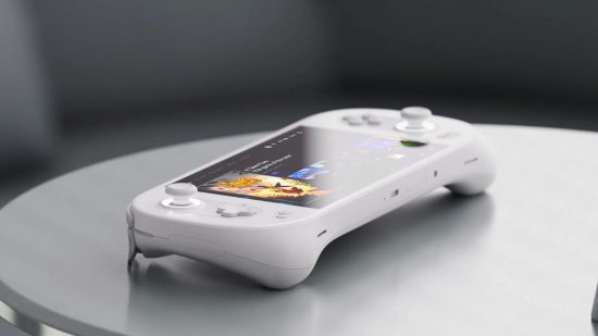 Ayaneo 2 review; the Ayaneo 2, a handheld Windows PC designed for gaming, with a screen in the middle, buttons and a joystick on the right, d-pad and joystick on the left, and triggers on the back.