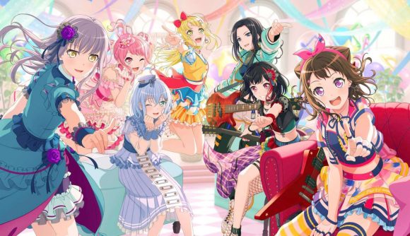The title screen of BanG Dream! Girls Band Party