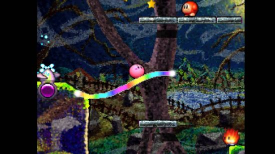 Best DS games: a screenshot shows the Nintendo DS game Kirby Canvas Curse