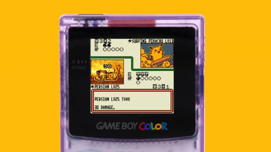 The best Game Boy games: a game boy is shown with a screenshot of Pokémon TCG