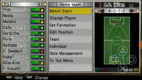 Best PSP games - a roster selection screen in PES 6