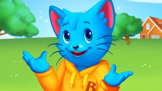 Bingo Blitz free - Blitzy the cat shrugging and smiling