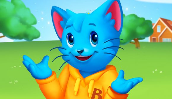 Bingo Blitz free - Blitzy the cat shrugging and smiling