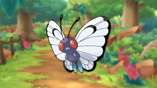 bug type Pokémon Butterfree in the woods