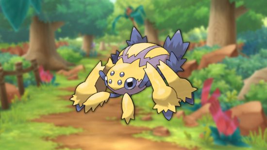 bug type Pokémon Galvantula on a woodland background