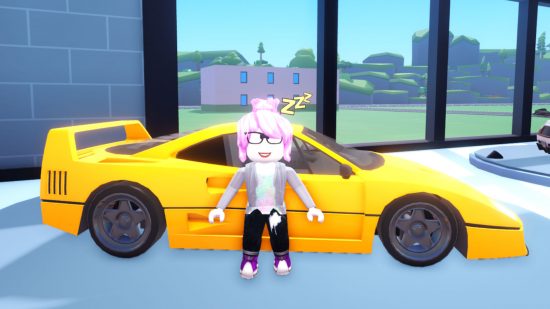 Roblox Car Factory Tycoon codes - a player stood in front of a yellow sports car