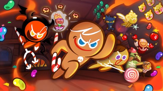 Key art of Cookie Run Kingdom characters running across the screen for Cookie Run: Kingdom tier list