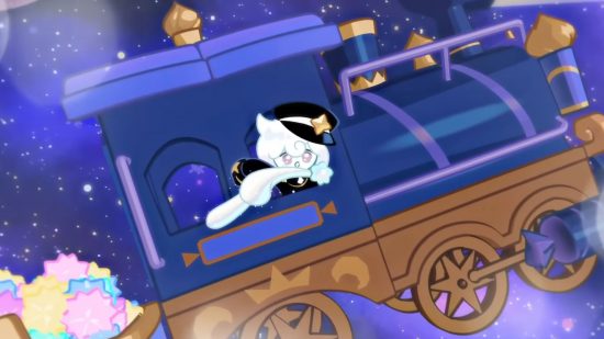 Screenshot of the train driving cookie flying through space for Cookie Run Kingdom users hitting 50 million plus news