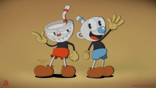 Cuphead fanart: an illustration shows characters from the game Cuphead