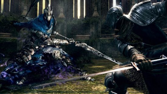 Artorias facing the player as one of the Dark Souls bosses