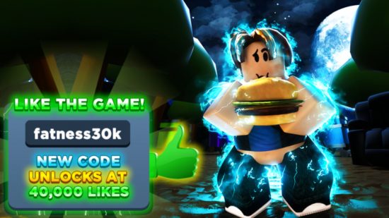 An avatar holding a burger and glowing blue