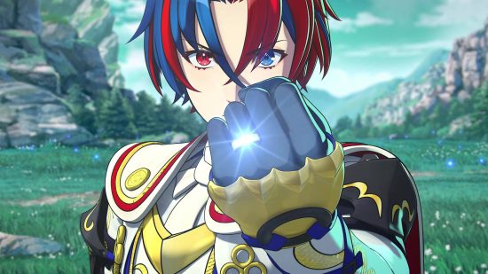 Fire Emblem Engage rings: a Fire Emblem character holds up their hands, wearing a glowing ring