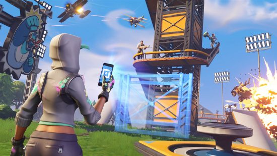 Fortnite Deathrun Codes - A promotional image for the Cizzorz Fortnite Deathrun map, showing a character scanning a structure with a phone