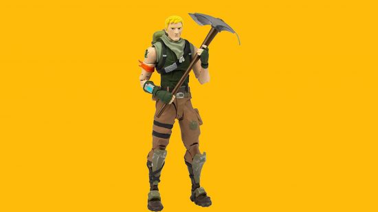 Fortnite figures: a figure of a fortnite character is visible against a yellow background