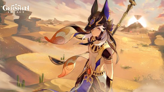 Arte clave de Cyno en el desierto de Genshin Impacts para la lista de juegos móviles gratuitos