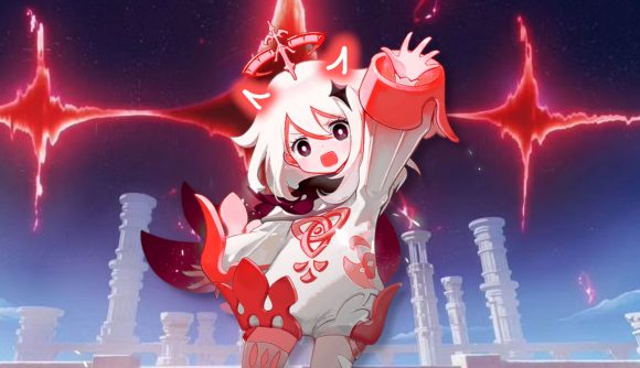 An evil edit of Genshin Impact Paimon with horns, an angry expression, and a rift behind her