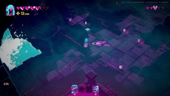 Gameplay screenshot of Lone Ruin with the hero fighting against bats