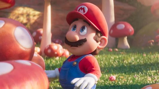 Mario boring - Mario looking concerned in a field of mushrooms