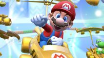 Screenshot of Mario floating in his golden car for Mario Kart Tour Kart Pro event news