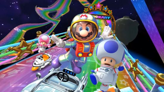Screenshot of Mario and Toad in astronaut costumes for Mario Kart Tour Space Tour news