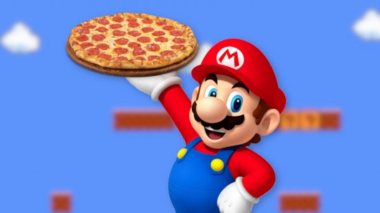 Custom image of Mario holding a pizza for Mario pizza news