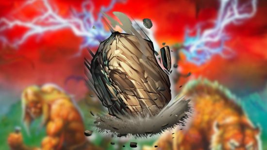 Custom image of one of the Marvel Snap rocks on a savage land season background