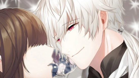 Mystic Messenger Zen: Zen smiling lovingly at the main character and going in for a kiss. Cameras are flashing in the background.
