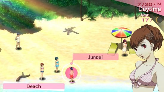 Persona 3 Switch review - a group of school kids relaxing at the beach
