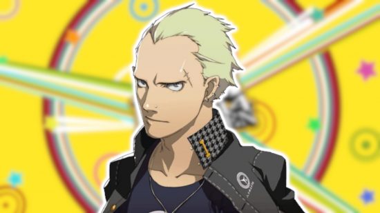 Persona 4 Kanji: Kanji's headshot outlined in white pasted on a blurred Persona 4 background.