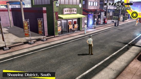 Persona 4 Switch review - the main character stood in the middle of an empty road