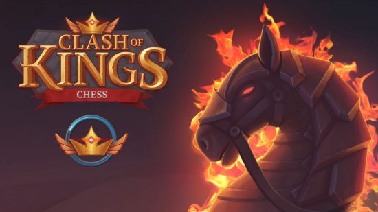 Play chess - Key art from Chess Clash of Kings with a flaming knight piece
