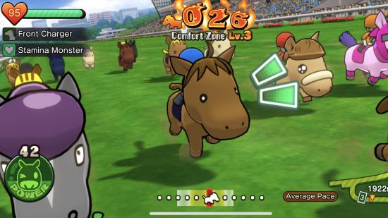 screenshot of racing against other horses for Pocket Card Jockey Ride On review