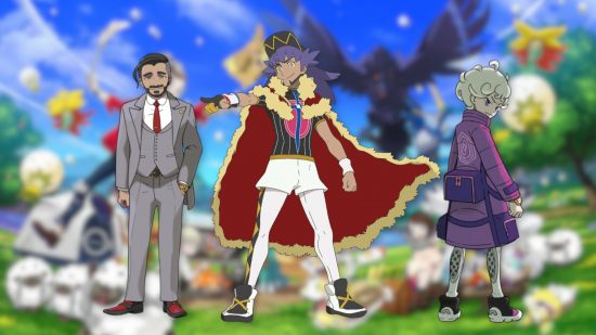 Custom image of gen eight Pokemon character Rose, Leon, and Bede