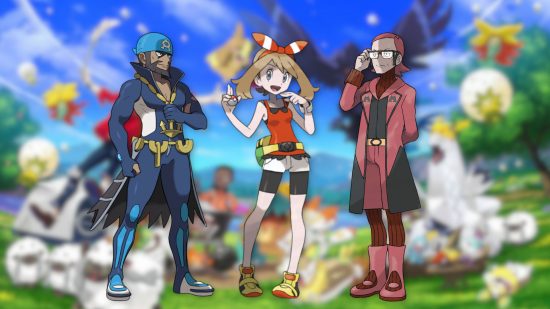 Custom image of gen three Pokemon character May, Archie, and Maxi