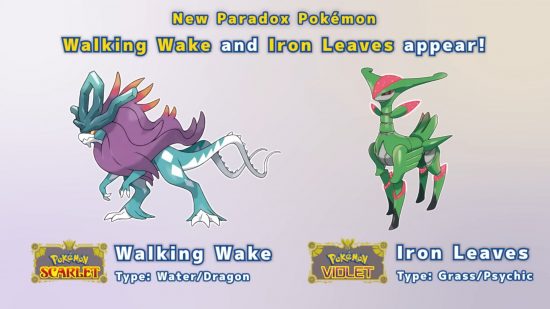 New Pokémon Scarlet and Violet paradox Pokemon Walking Wake and Iron Leaves