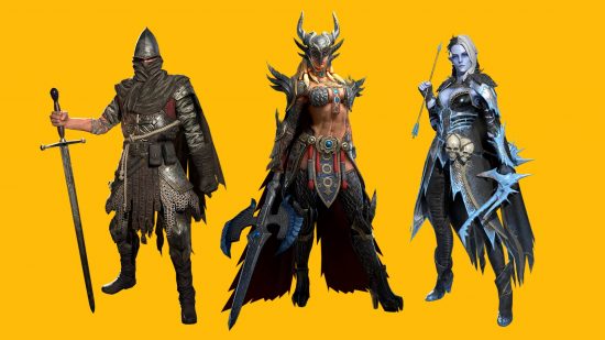 Raid Shadow Legends tier list: several fantasty characters appear in heavy armour and with weapons, all against a yellow background