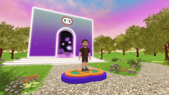 Screenshot of Jack standing by a partol for Roblox Jack Grealish Gucci Town crossover