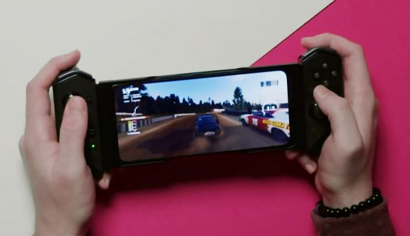 Wreckfest being played on a ROG Phone 6 with detachable controllers