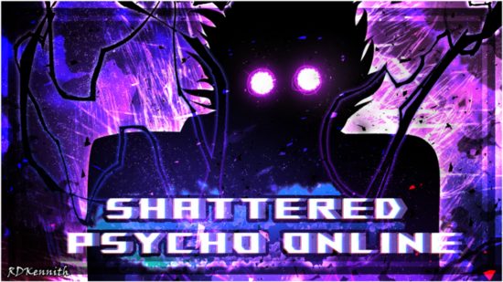 Shattered Psycho Online codes - a promotional image showing a silhouetted anime character with glowing purple eyes