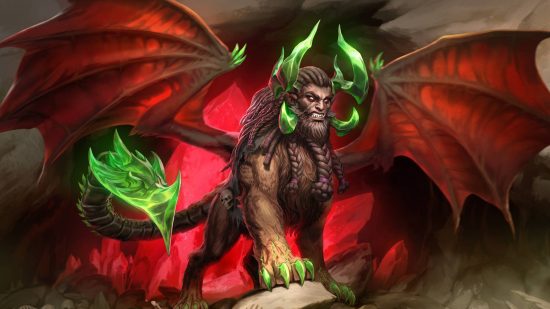 Smite news: promotional art shows a Smite god with large red wings and bright green horns