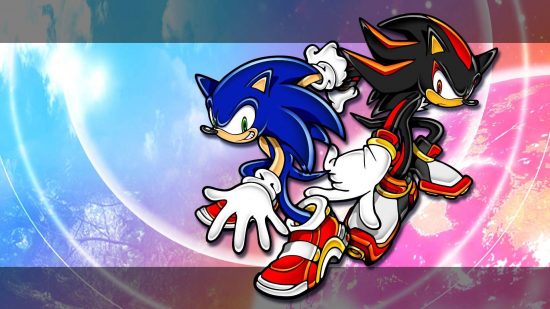 Sonic wallpaper: key art for Sonic Adventure 2 shows Sonic and Shadow stood back to back