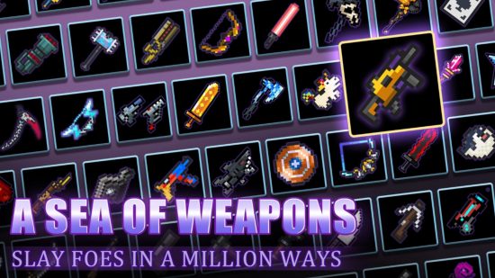 Soul Knight codes: A screenshot showing the wide range of weapons available in Soul Knight.