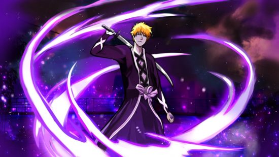 Soul War codes - an anime character surround by swirling purple light