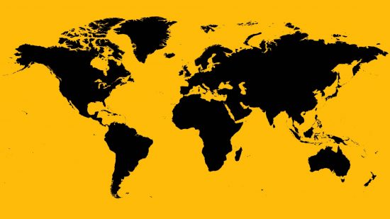 Sporcle countries of the world: a map of the world is shown in black, place against a yellow background