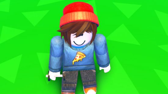 Strong Muscle Simulator codes - An avatar in a pizza top holding a small dumbbell